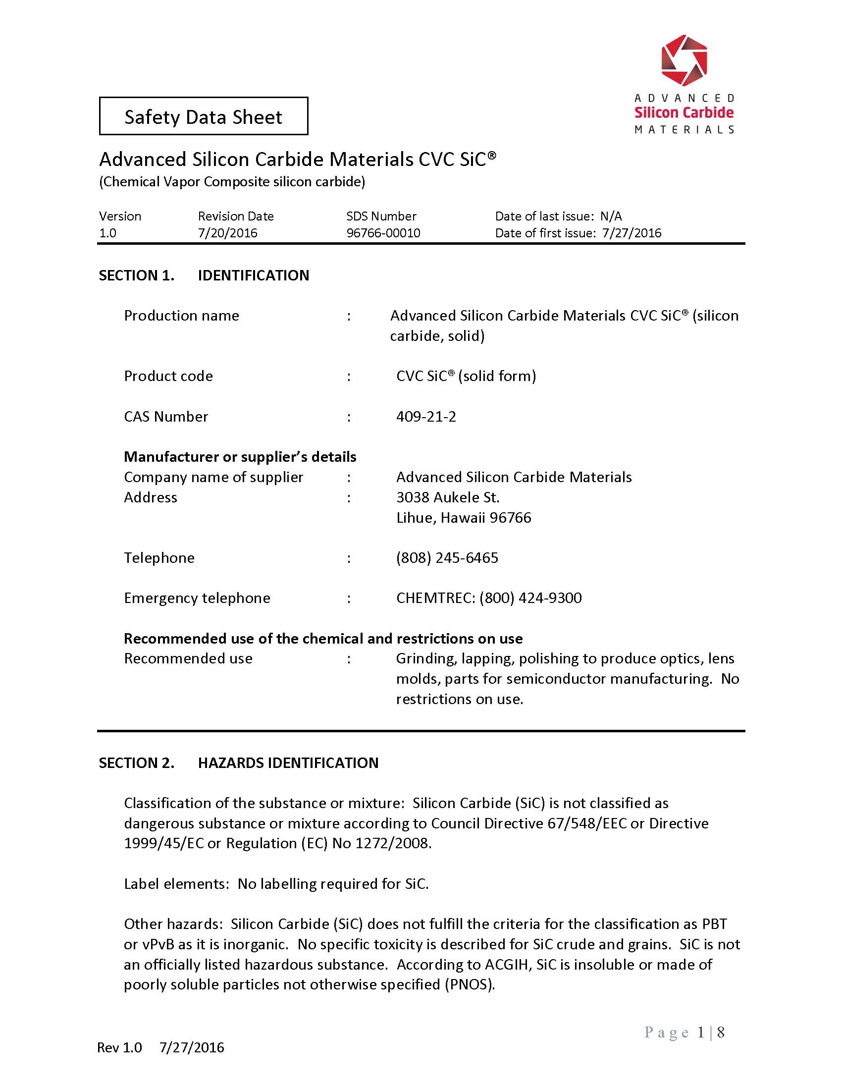 ASCM CVC SiC SDS